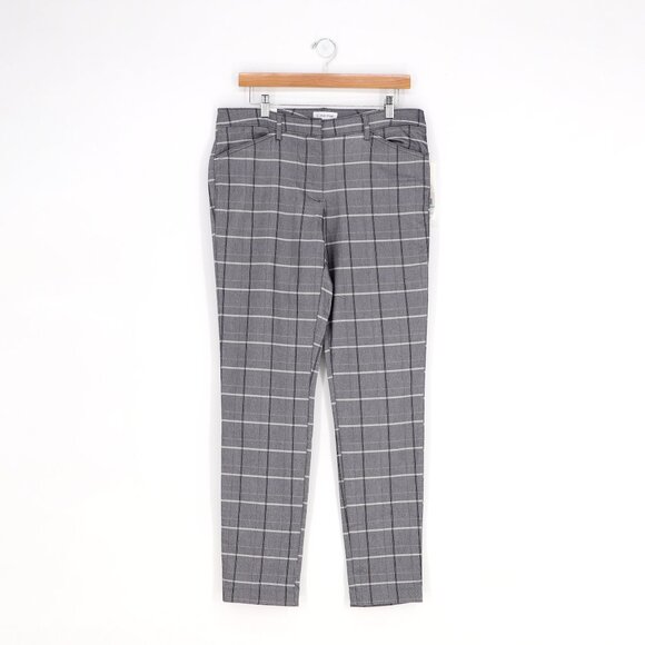 NWT CALVIN KLEIN Gray Plaid Ankle Length Slim-Leg Pant Size 8 - Picture 1 of 9